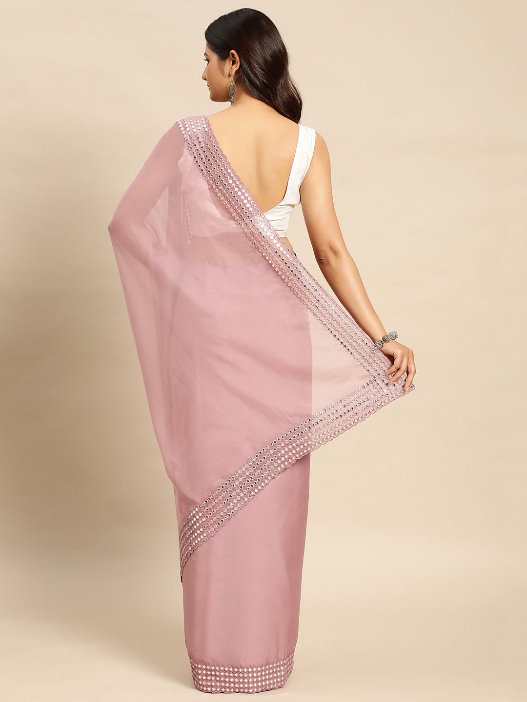 kasee Embellished Mirror Work Satin Saree - Distacart