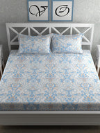 CHHAVI INDIA Blue & White Ethnic Motifs 210 TC King Bedsheet with 2 Pillow Covers