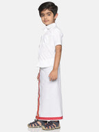 Sethukrishna White Pure Cotton Solid Shirt and Veshti Set For Boys