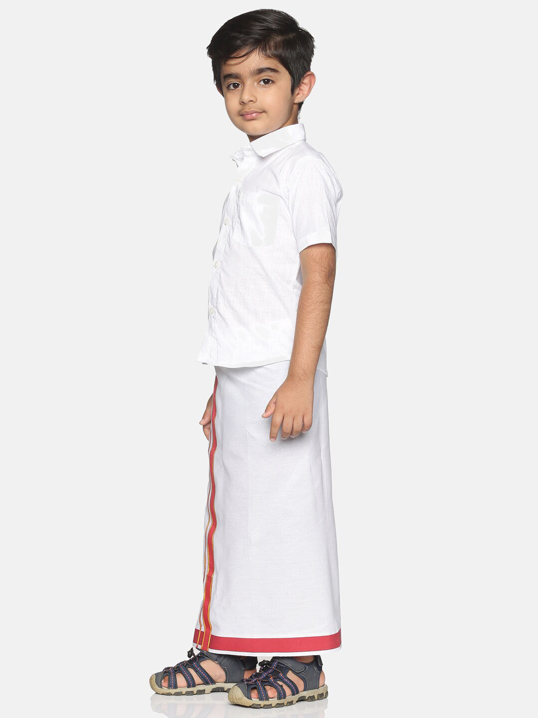 Sethukrishna White Pure Cotton Solid Shirt and Veshti Set For Boys