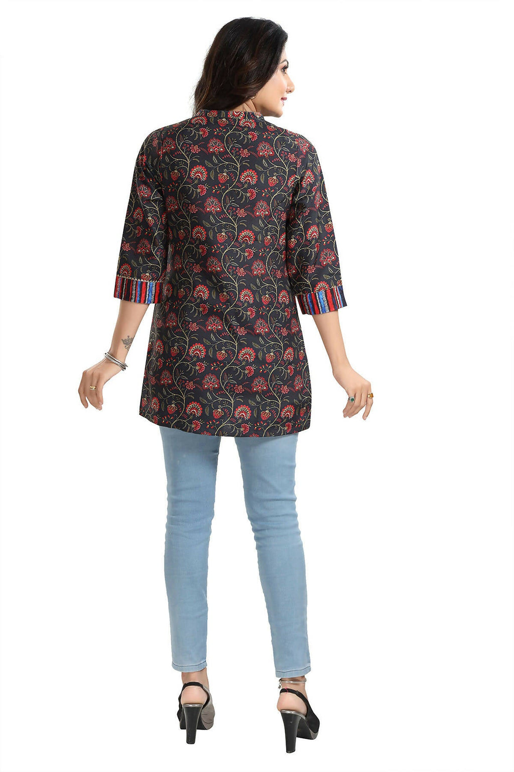 Snehal Creations Blissful Black Rayon Short Kurti Tunic Top - Distacart