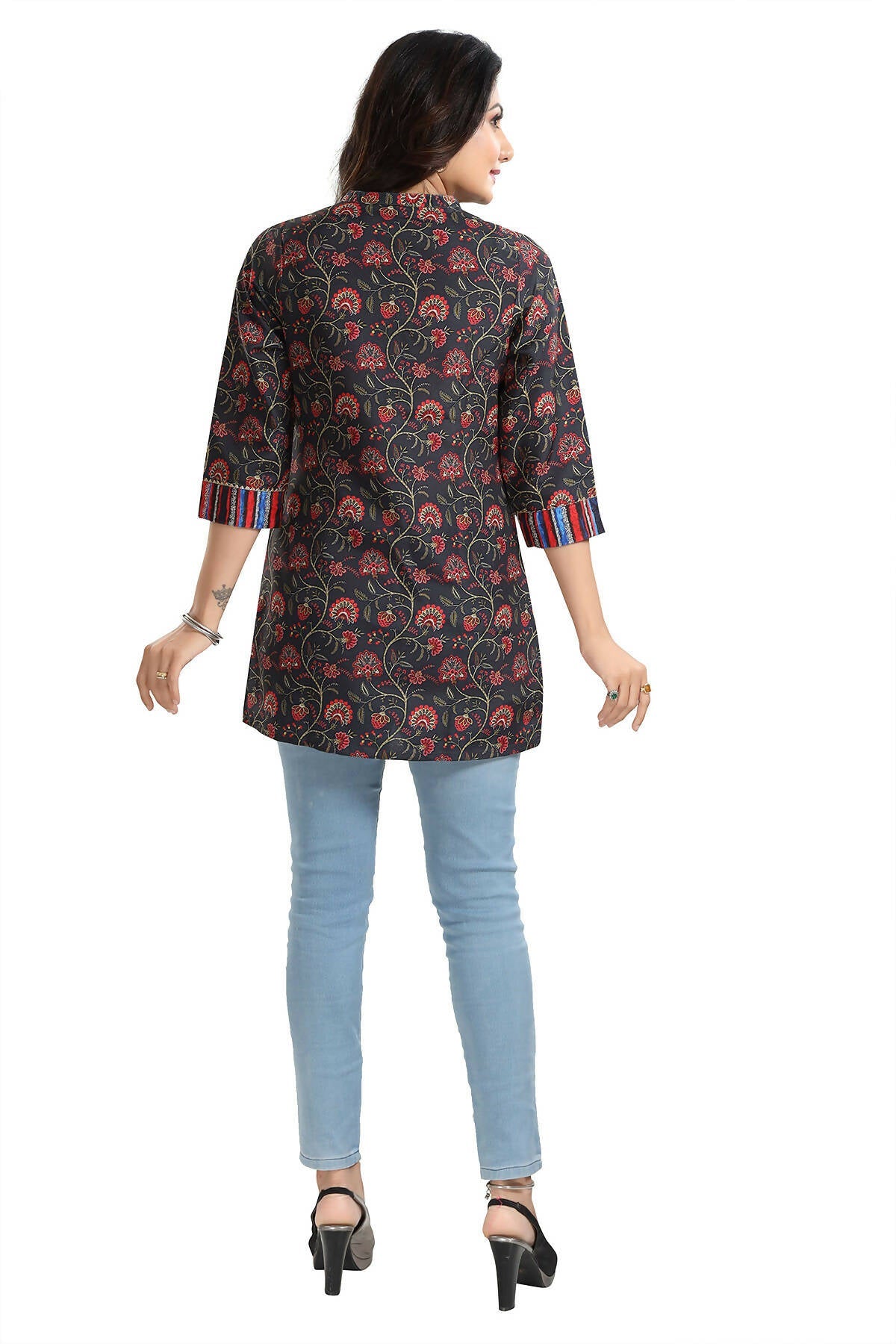 Snehal Creations Blissful Black Rayon Short Kurti Tunic Top - Distacart