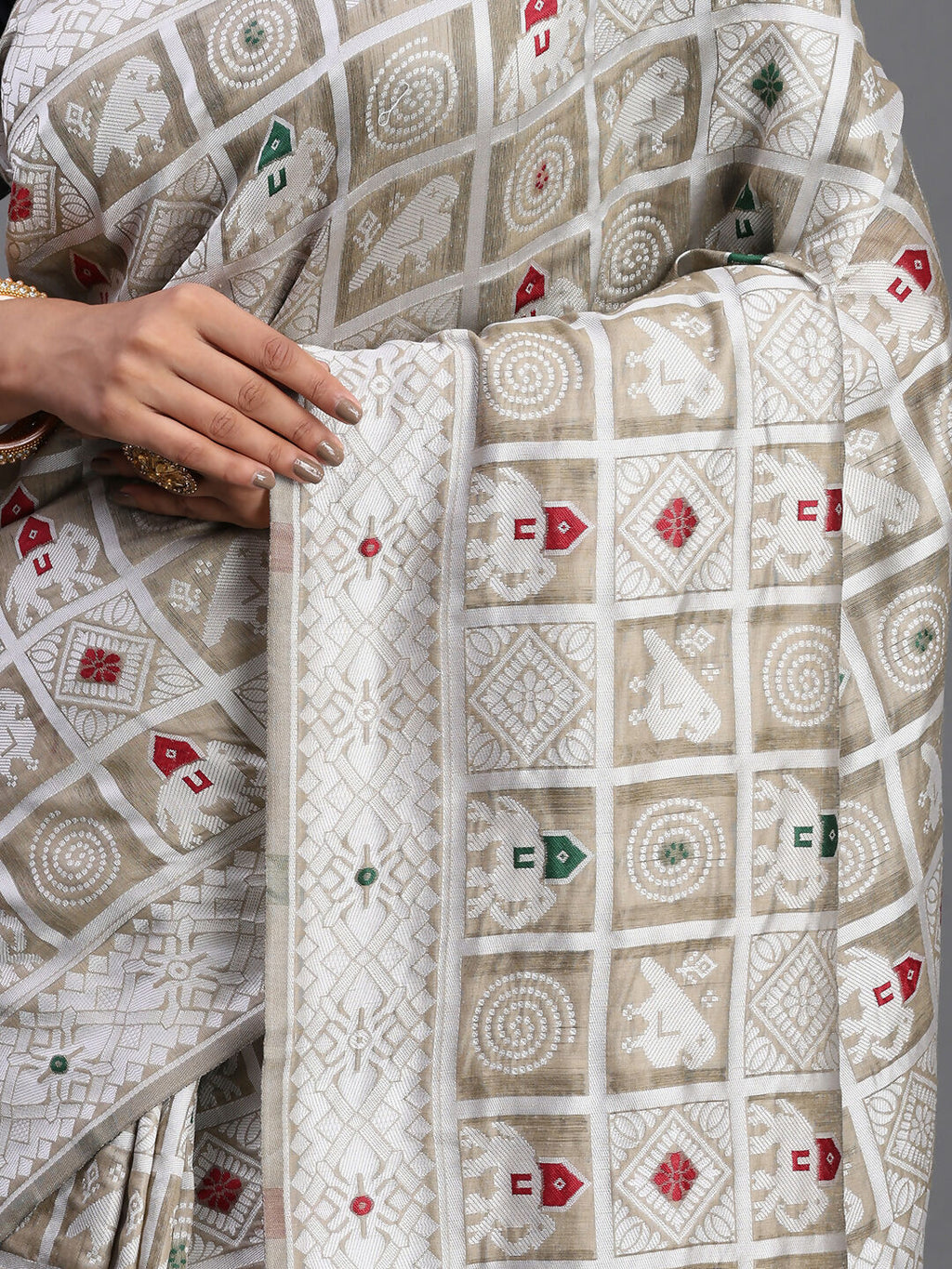 Shree Shyam Fashion Linen Cotton Beige Saree - Distacart