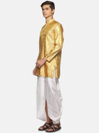Sethukrishna Men Gold-Toned Ethnic Motifs Angrakha Kurta with Dhoti Pants - Distacart