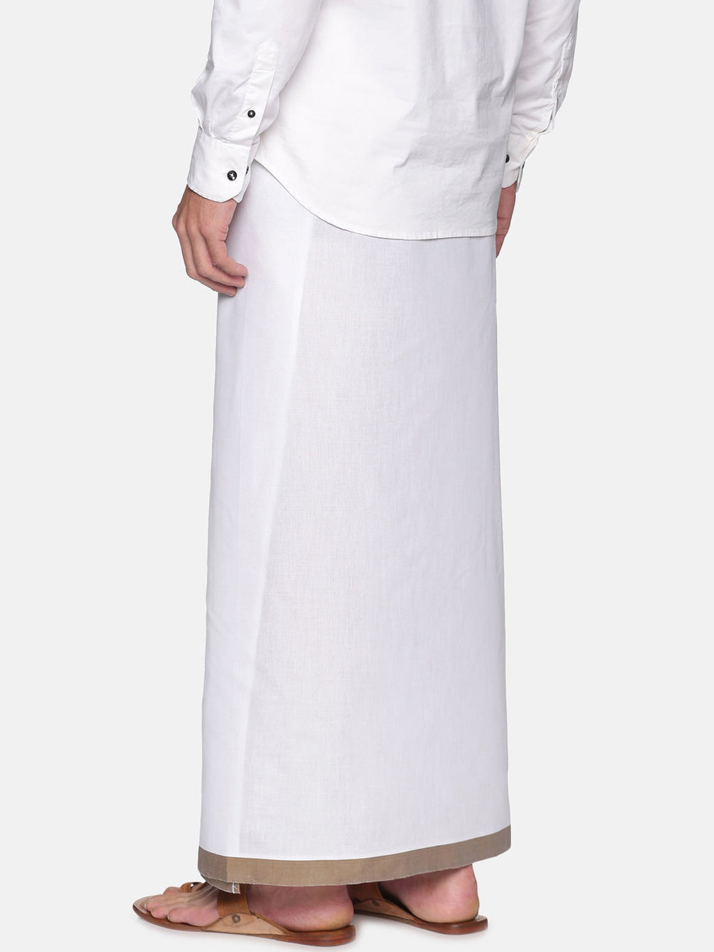 Sethukrishna Men White & Brown Solid Cotton Dhoti - Distacart