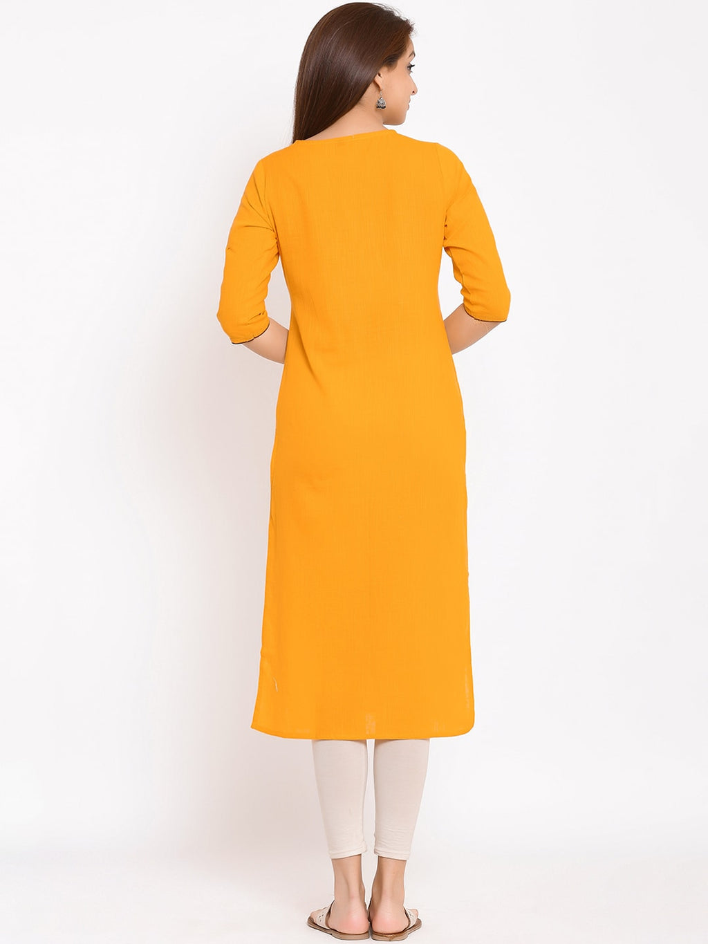 HERE&NOW Yellow Geometric Yoke Design Thread Work Kurta