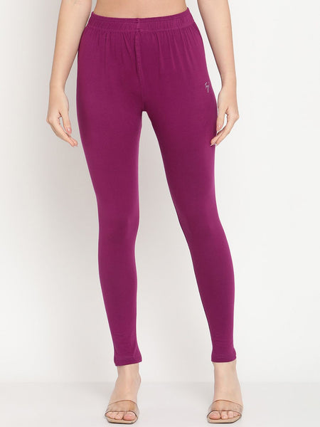 TAG 7 Women Purple Solid Comfort Fit Ankle Length Leggings