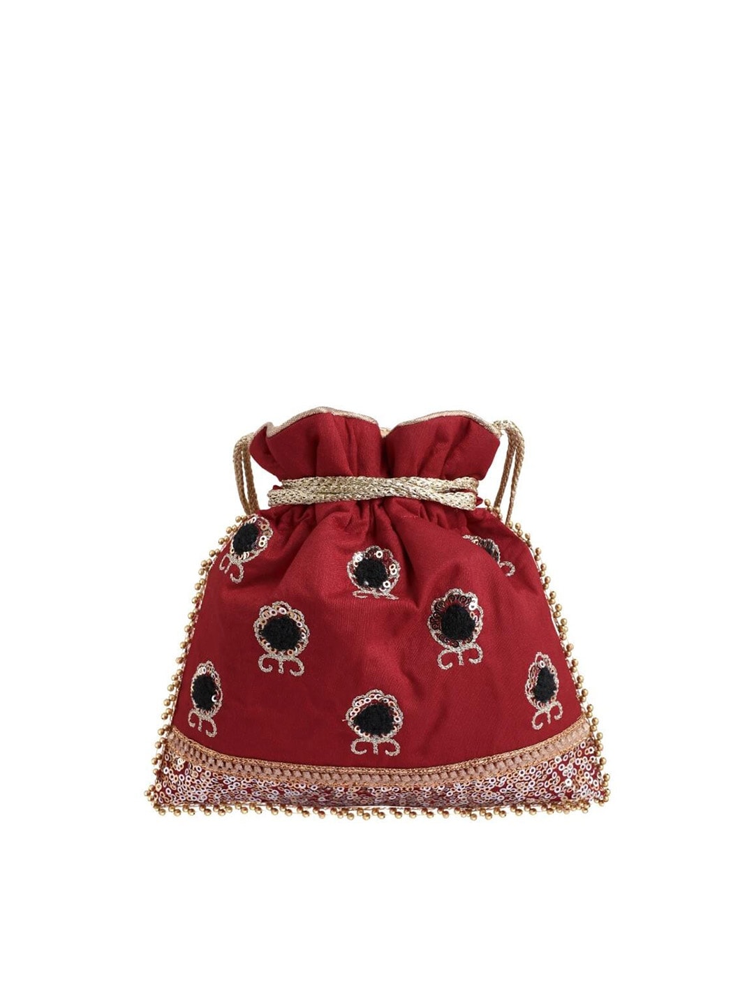 Masq Red & Black Embellished Embroidered Potli Clutch - Distacart