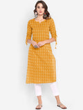 Janasya Yellow & Off-White Woven Design Straight Kurta - Distacart