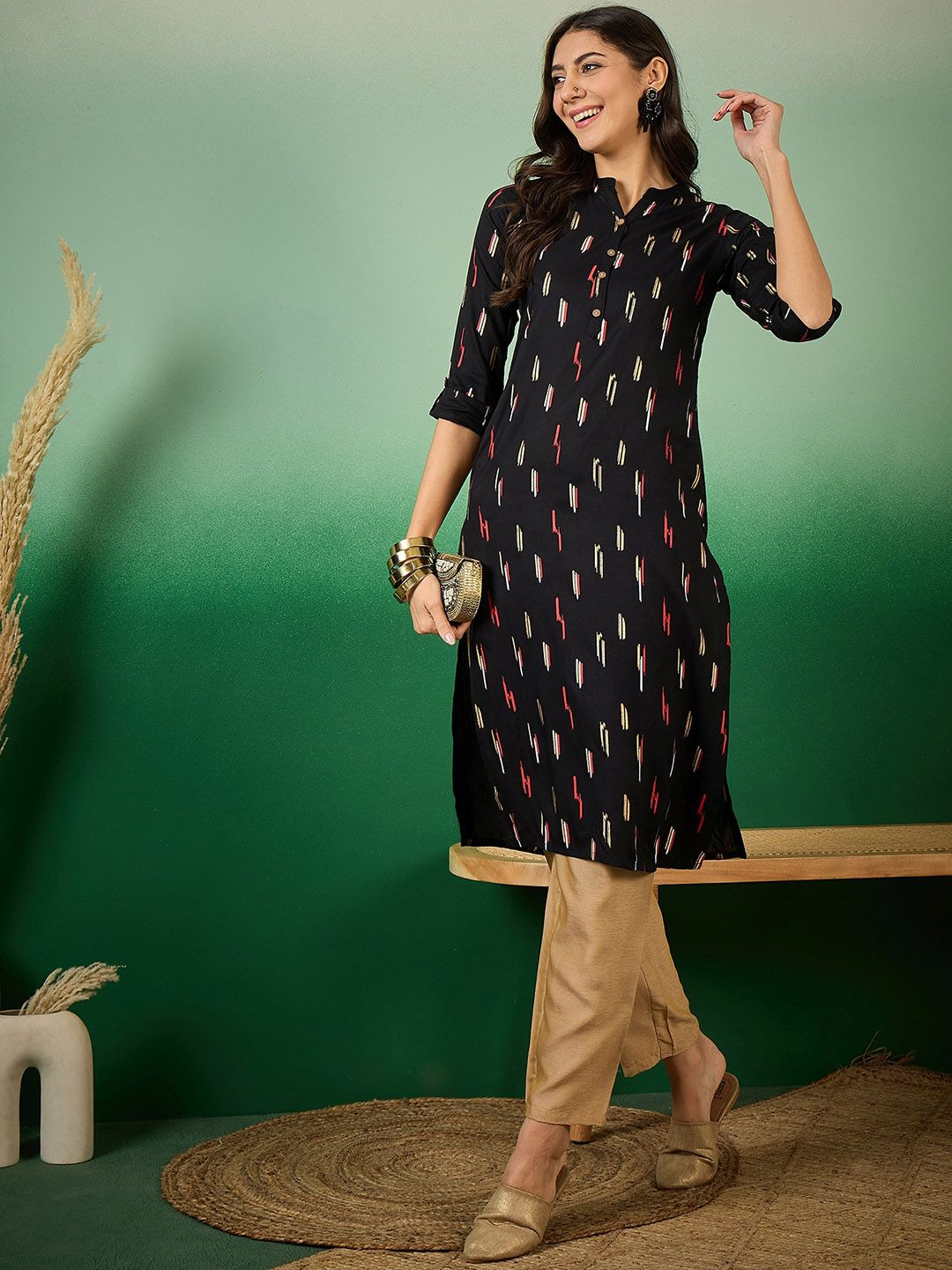 Sangria Abstract Printed Pure Cotton Straight Kurta