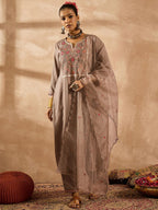 Indo Era Women Ethnic Motifs Embroidered Regular Thread Work Kurta with Trousers & With Dupatta - Distacart