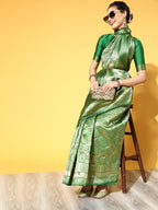 Saree Mall Green & Golden Woven Design Banarasi Saree - Distacart