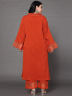 Sztori Plus Size V Neck Regular Silk Crepe Straight Kurta with Trousers - Distacart