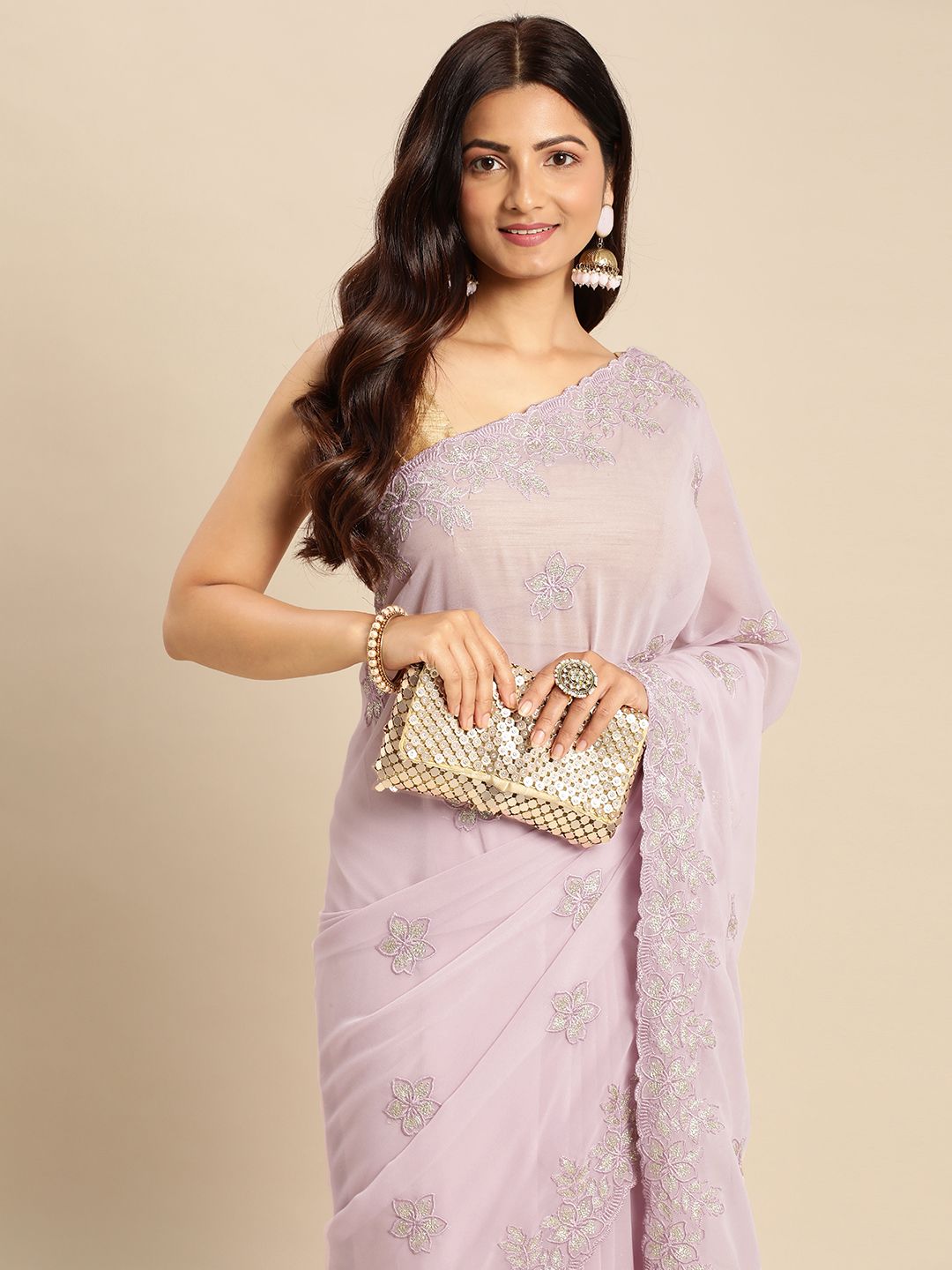 kasee Floral Zari Pure Georgette Saree - Distacart