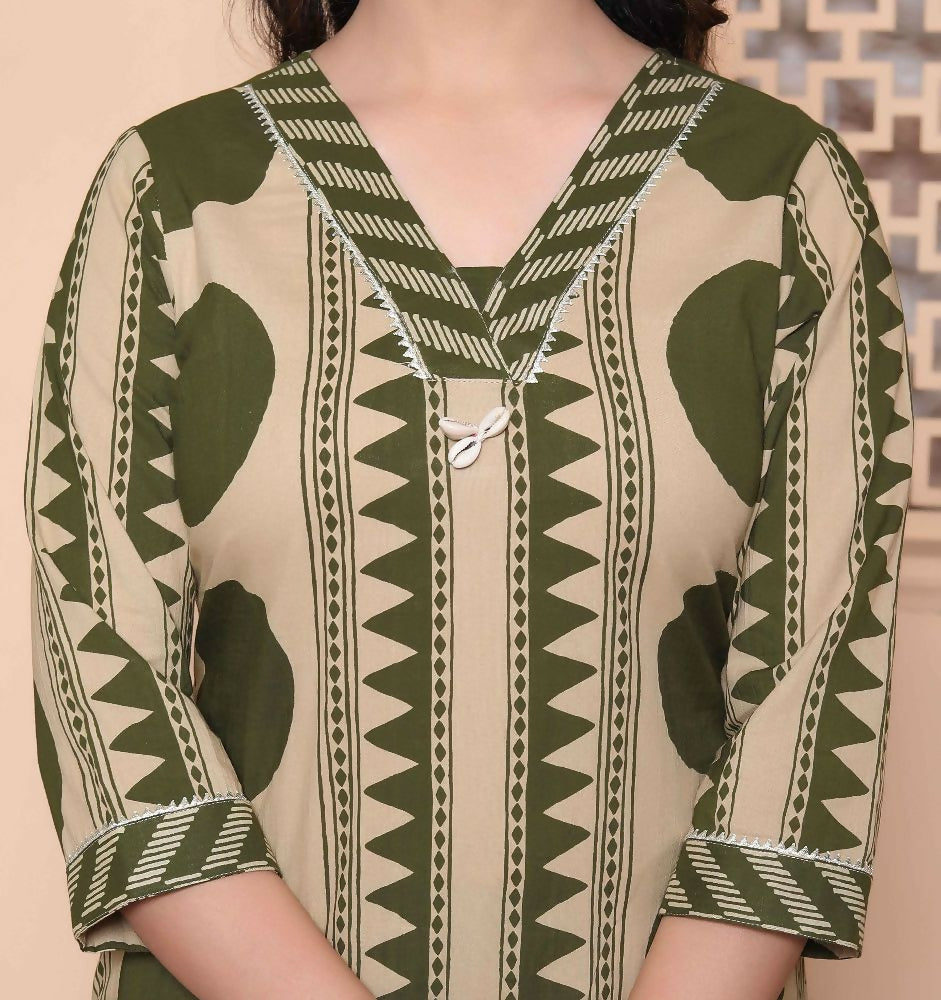 Miravan Womens Straight Polka Dot Printed Green Kurta With Palazzo - Distacart