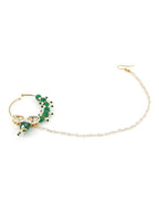 Gold Plated White Green Kundan Studded Beaded Chain Nose Pin - Ruby Raang - Distacart