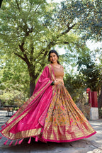 Vastranavya Kalamkari Print With Foil Print Lehenga with Unstitched Printed Blouse - Mustard