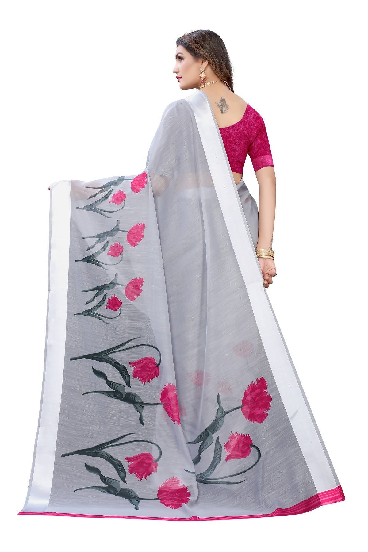 Vamika Grey Linen Satin Patta Saree (VANI GREY) - Distacart