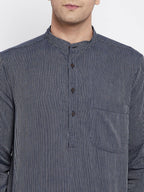 Even Apparels Grey Color Pure Cotton Men's Kurta With Band Collar - Distacart