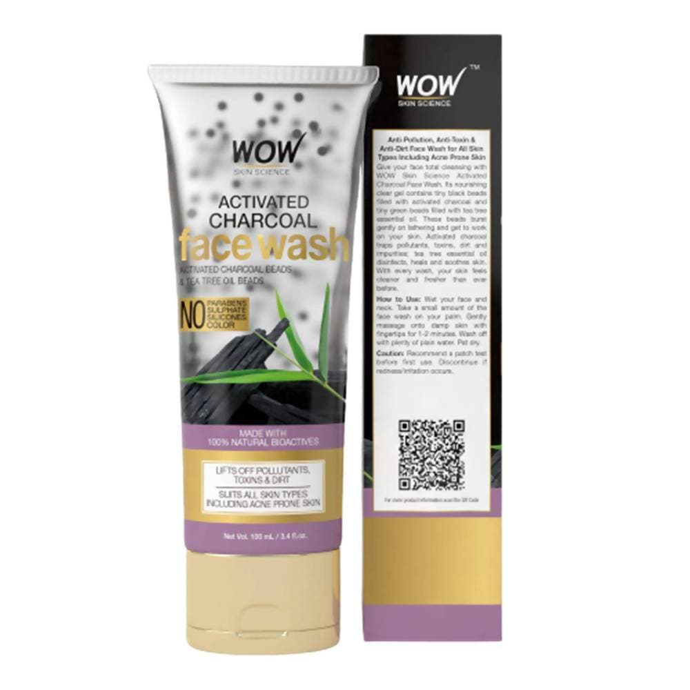 Wow Skin Science Charcoal + Glycolic Acid Detoxifying Face Wash for Oil Control + Gentle Exfoliation with Tea Tree & Aloe