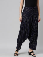 Souchii Navy Blue & Beige Woven-Design Pure Cotton Patiala - Distacart