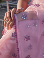 Tikhi Imli Floral Mirror Work Organza Saree - Distacart