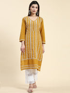 HOUSE OF KARI Ethnic Motifs Embroidered Chikankari Cotton Kurta