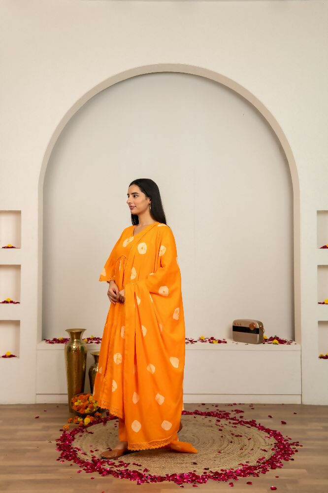 Joban Fashion Orange Tie & Dye Cotton Suit Set - Distacart