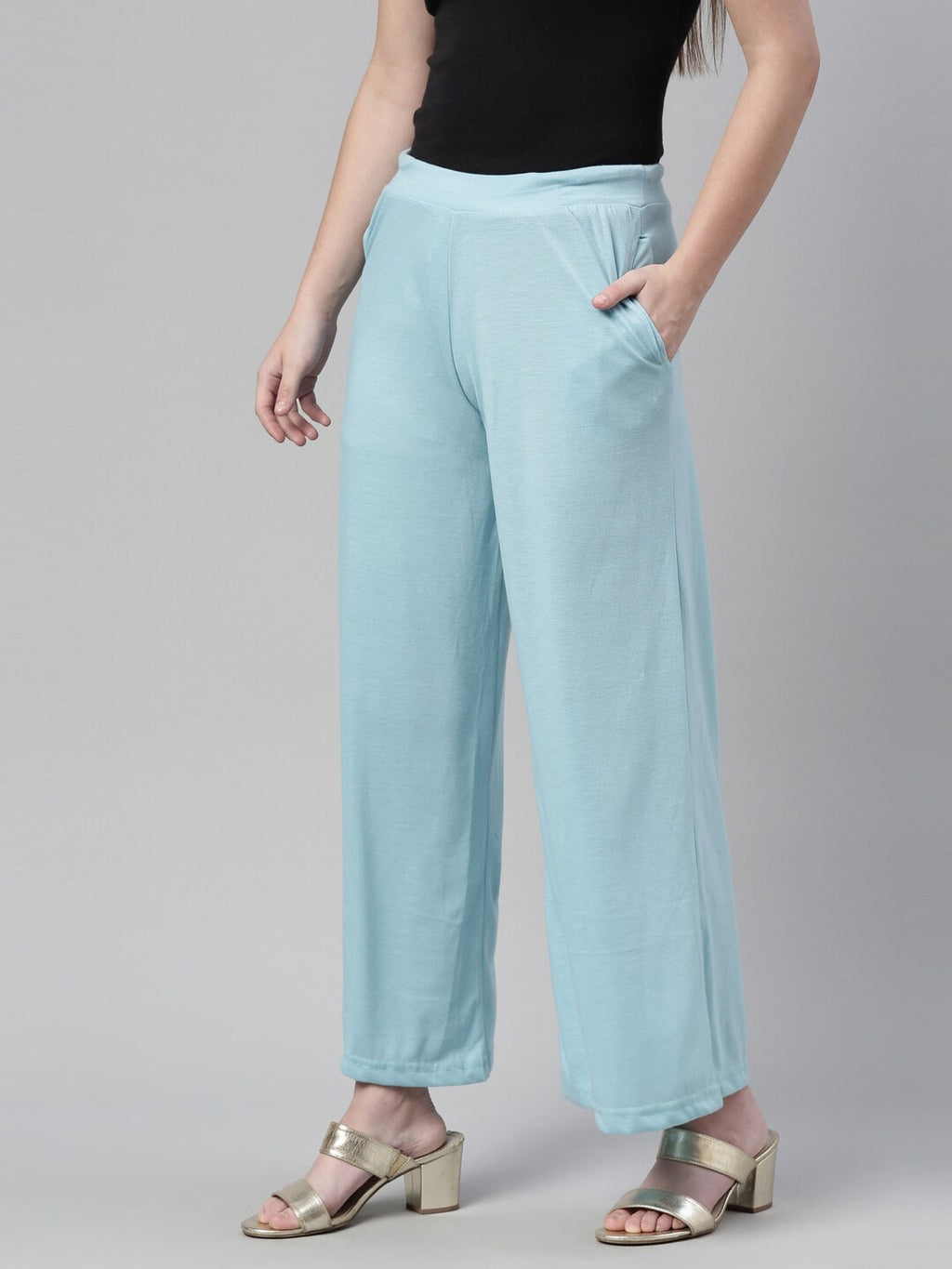 Souchii Blue Knitted Palazzos - Distacart