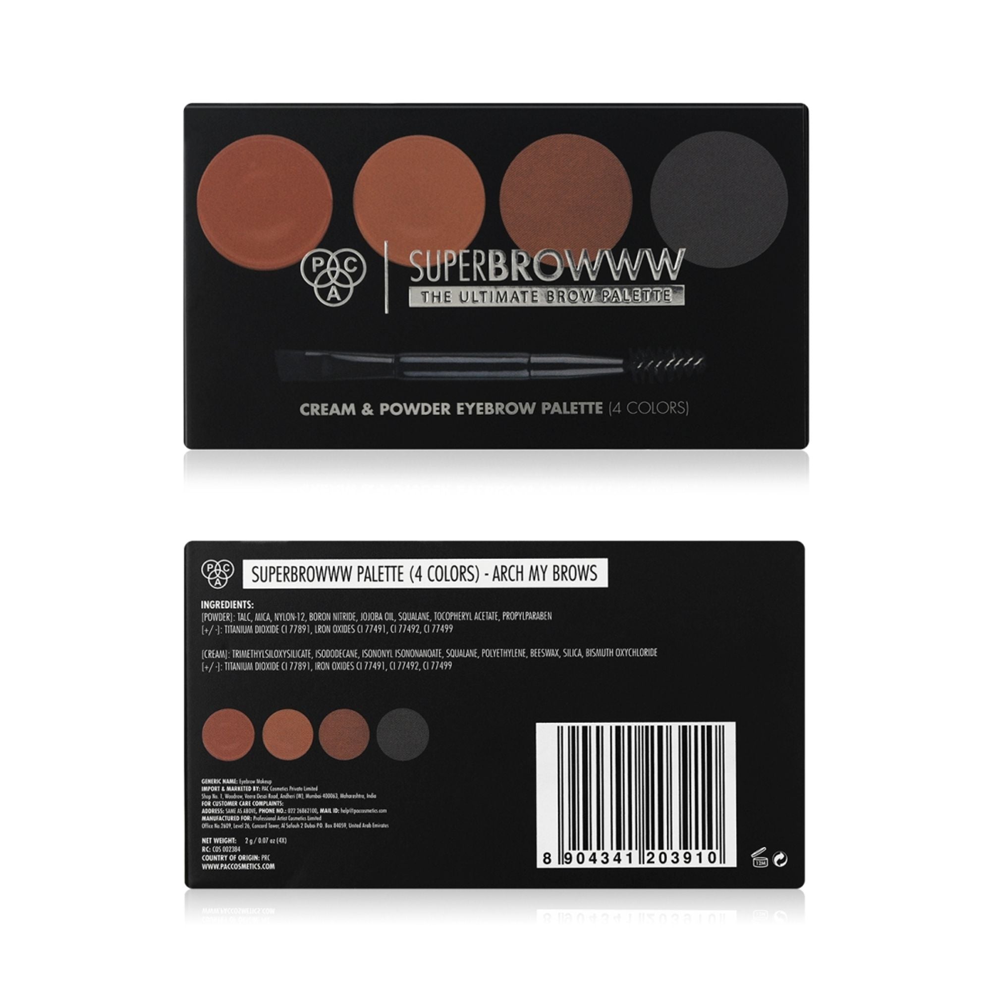 PAC Studio SuperBrowww Palette X4 01 Arch My Brows -Cream & Powder Formula Natural Shades Seamless Blending