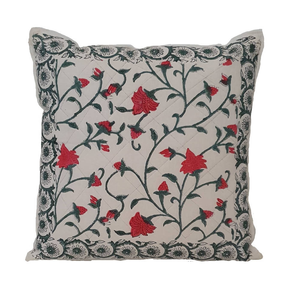 The Decor Nook Red Floral Print Cushion Cover