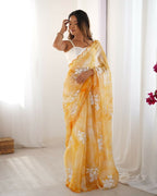 Yellow Jimmy Choo Printed, Sequence Embroidery Work Saree - Saima