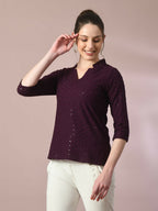 Myshka Women's Violet Embellished Cotton Regular Party Tunic