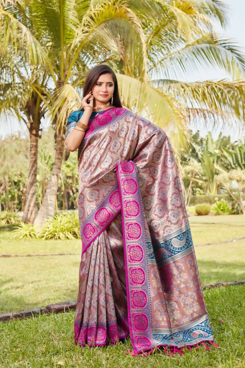 Vastranavya Boutique Collection Kanjivaram Soft Silk Saree With Unstitched Blouse -  Dark_Peach