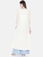 ADA Women White Embroidered Layered A-Line Chikankari Sustainable Kota Handloom Kurta