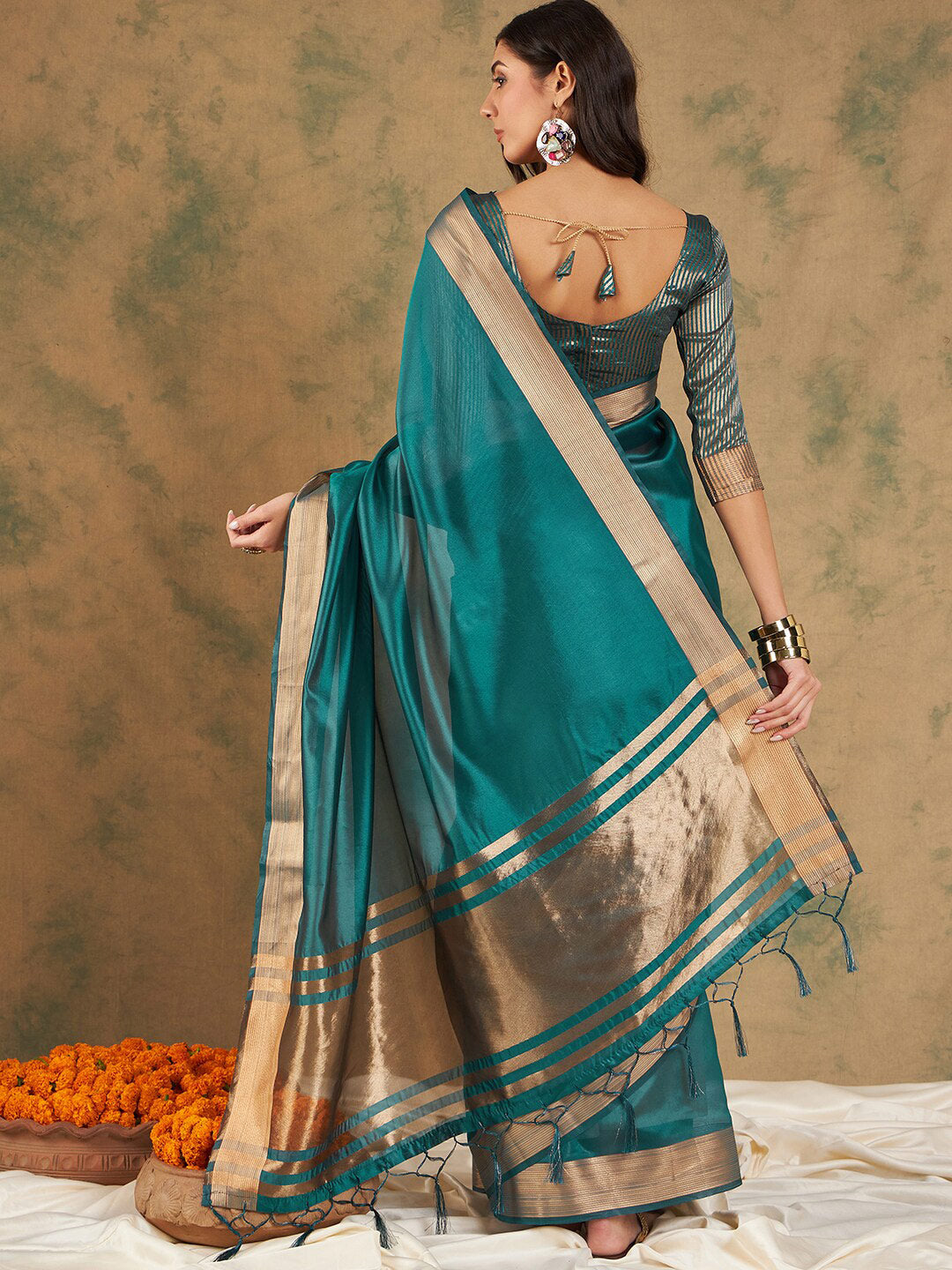 Sangria Organza Zari Kanjeevaram Saree - Distacart