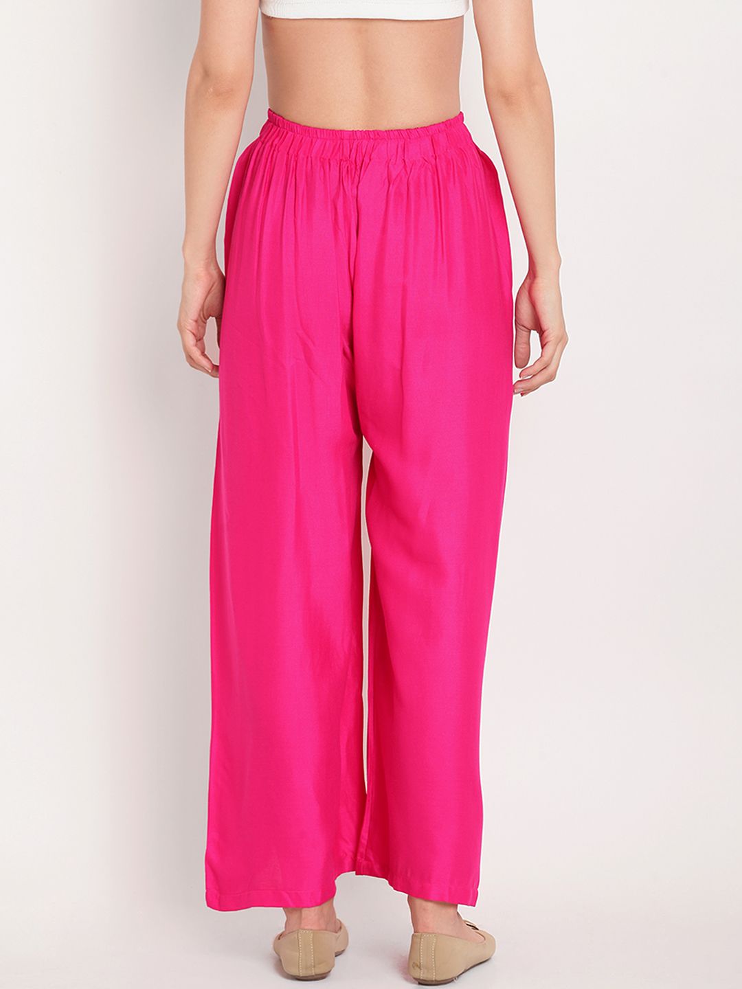TAG 7 Women Pack Of 2 White & Pink Solid Flared Palazzos