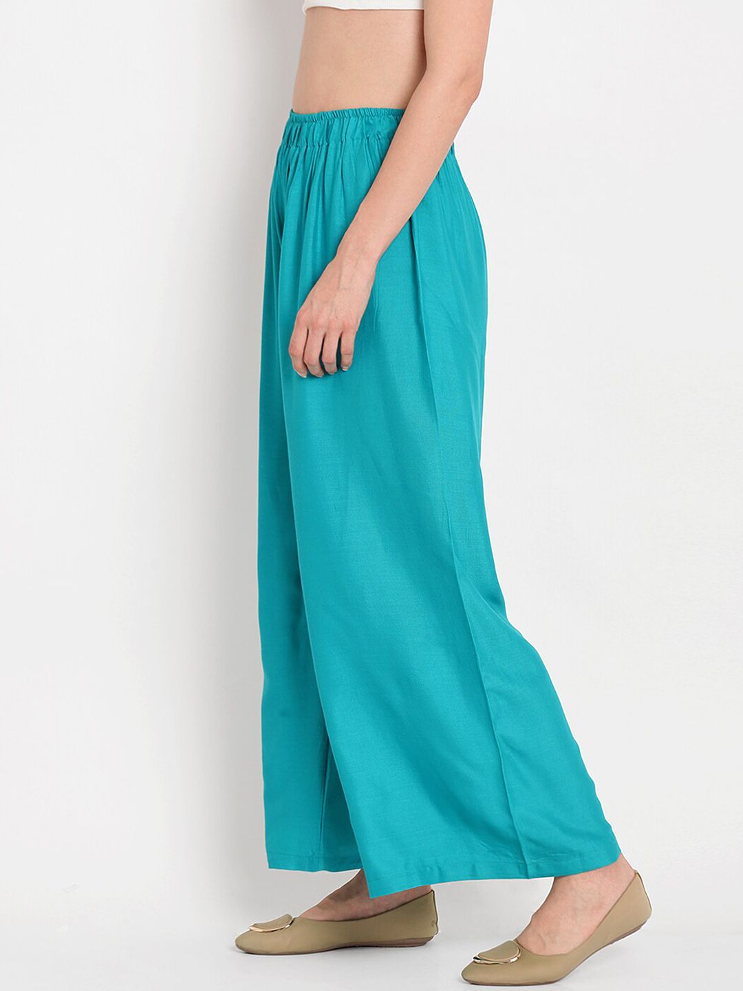 TAG 7 Women Turquoise Blue Solid Flared Palazzos