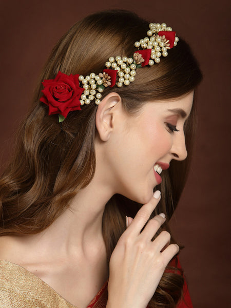 Panash Women Gold-Toned & Red Embellished Hair Accessory Set