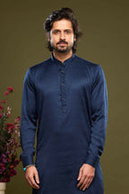 Raivat Ethnic Art Banarasi Silk Thread Work Kurta Pajama In Blue Colour