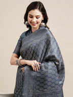 Saree Mall Grey & White Floral Art Silk Sarees
