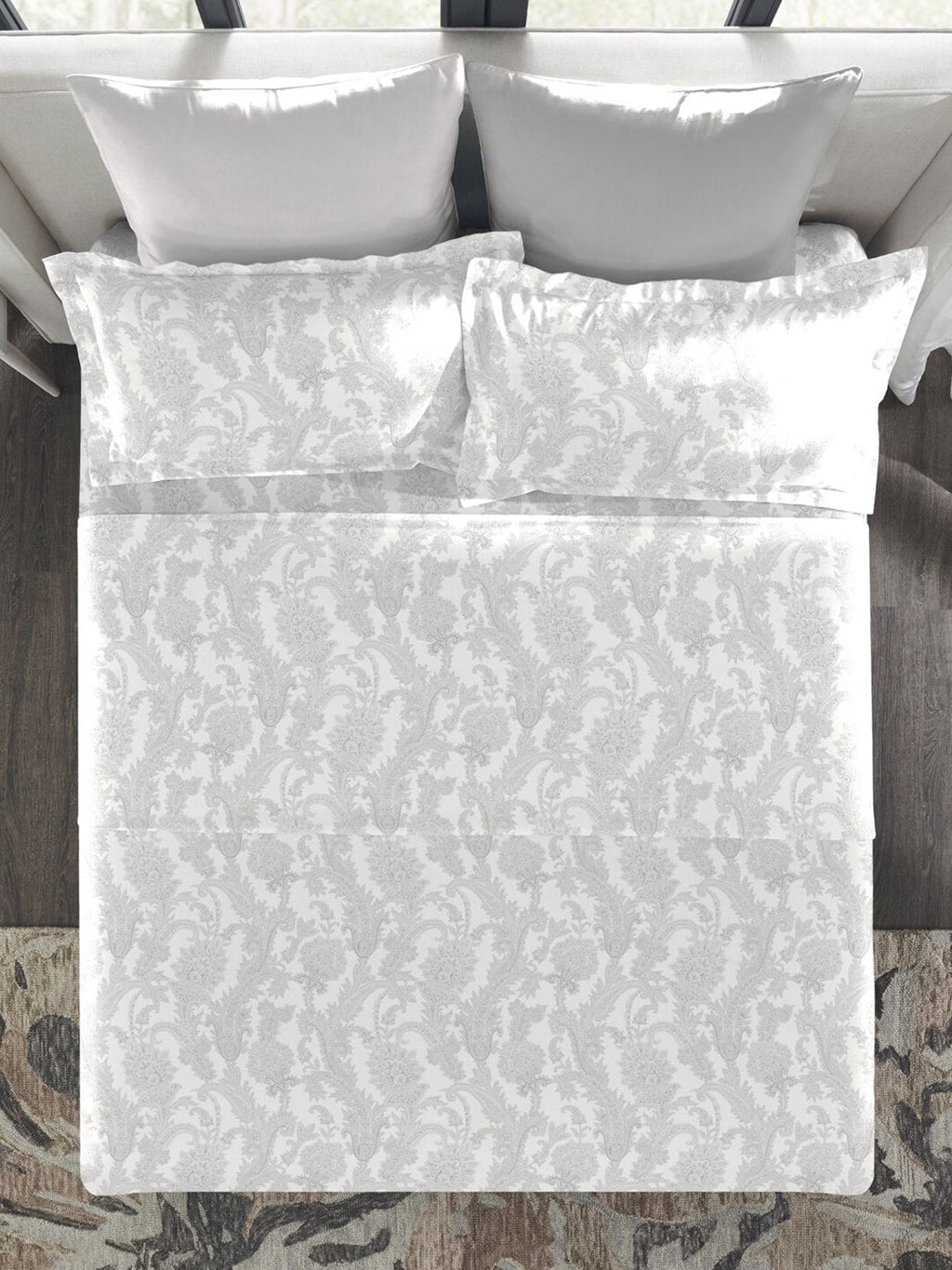 MYTRIDENT Nectarsoft Grey White Pure Cotton 400 TC King Bedsheet with 4 Pillow Covers