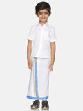 Sethukrishna White Pure Cotton Solid Shirt and Veshti Set