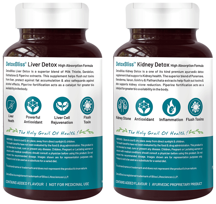 bliss welness combo pack of body kidney liver detox veg tablet 60 each