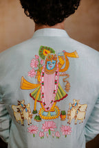 Falling Raw Silk Sea Green Vrindavan Lotus Kurta By Hilo Design