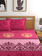 Dreamscape Pink & Beige Ethnic Motifs 144 TC Bedsheet with Pillow Covers