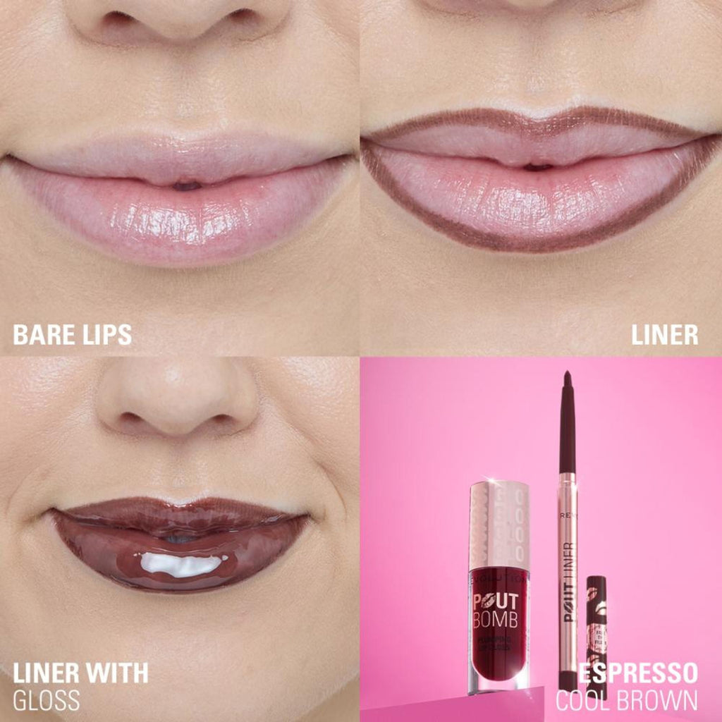 Makeup Revolution Pout Bomb Plumping Lip Liner - Espresso Cool Brown - Distacart
