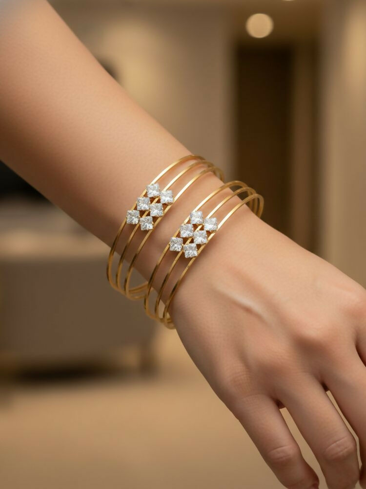 NVR Women Set of 2 Gold Plated CZ Stone Adjustable Bangle - Distacart
