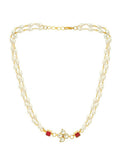 White and Red Beaded Gold Plated Flower Kundan Necklace - Ruby Raang