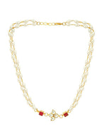 White and Red Beaded Gold Plated Flower Kundan Necklace - Ruby Raang